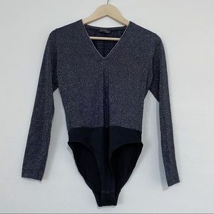 Pierre Mantoux metallic navy blue bodysuit